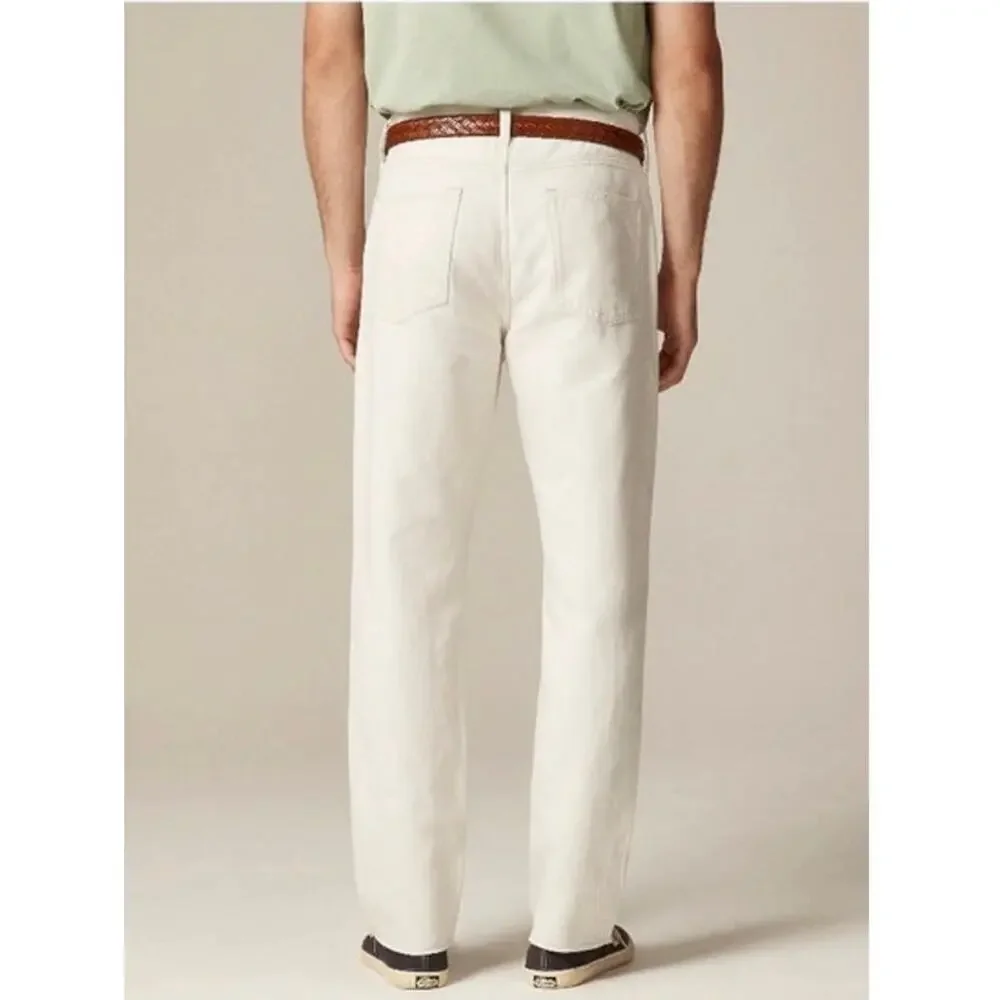 J. Crew Men's Slim Straight Fit 33W 32L White Jeans Denim Pants Cotton Stretch